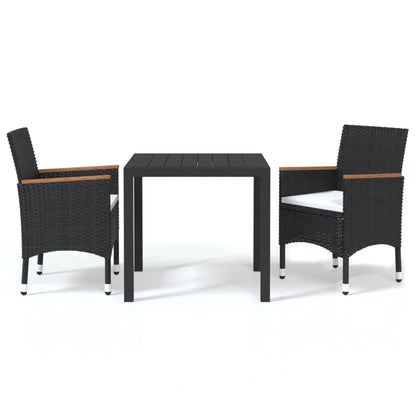 Set da Pranzo per Giardino 3 pz con Cuscini Polyrattan Nero