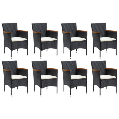Set Pranzo da Giardino 9 pz con Cuscini in Polyrattan Nero