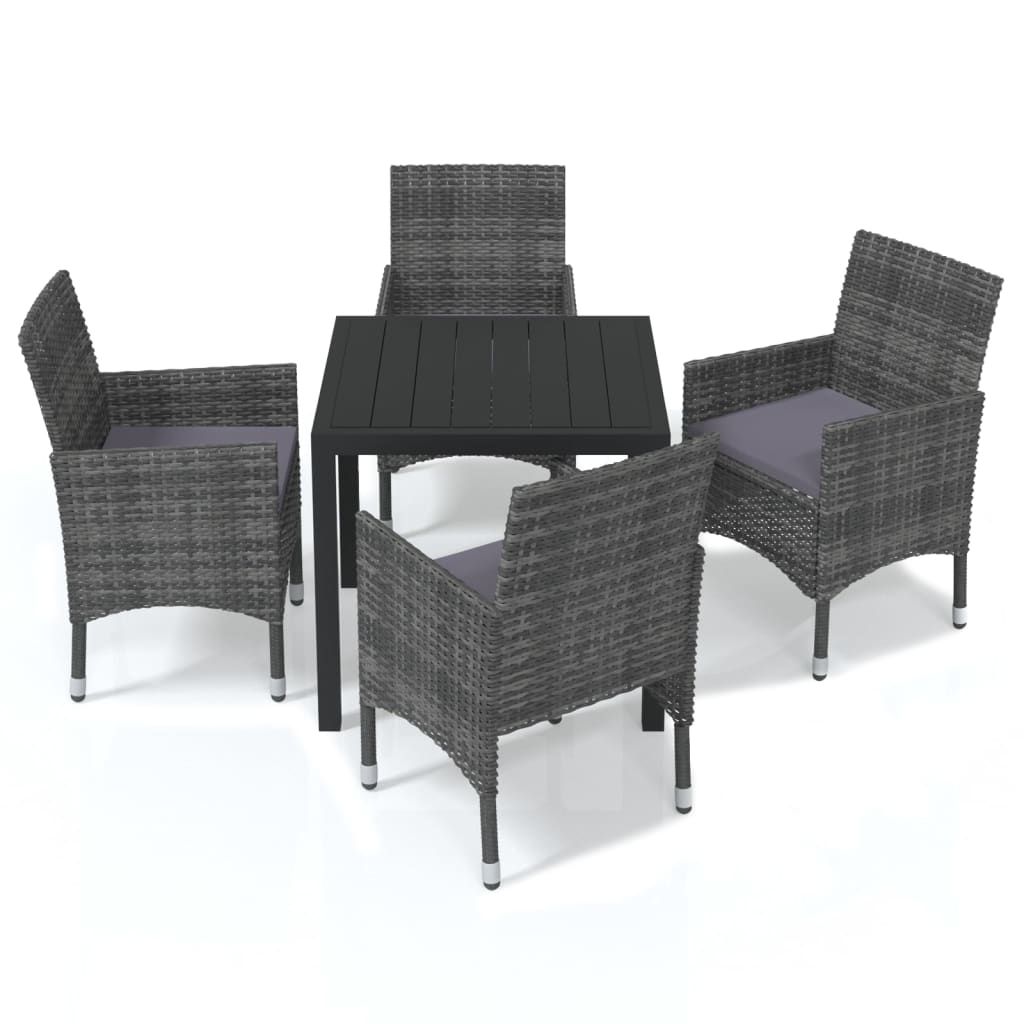 Set da Pranzo per Giardino 5 pz con Cuscini Polyrattan Grigio