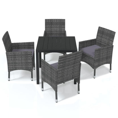 Set da Pranzo per Giardino 5 pz con Cuscini Polyrattan Grigio
