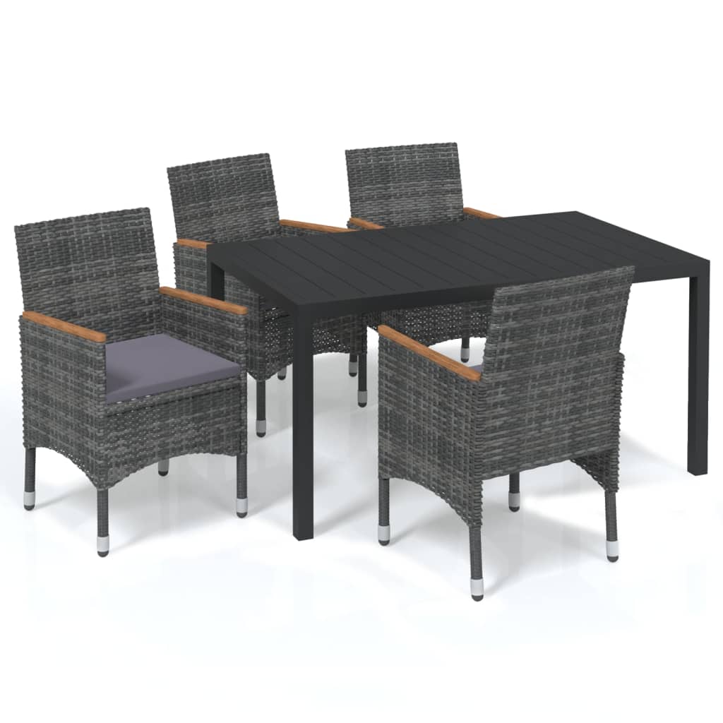 Set da Pranzo per Giardino 5 pz con Cuscini Polyrattan Grigio