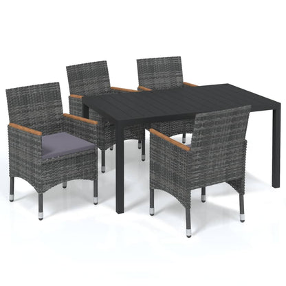 Set da Pranzo per Giardino 5 pz con Cuscini Polyrattan Grigio