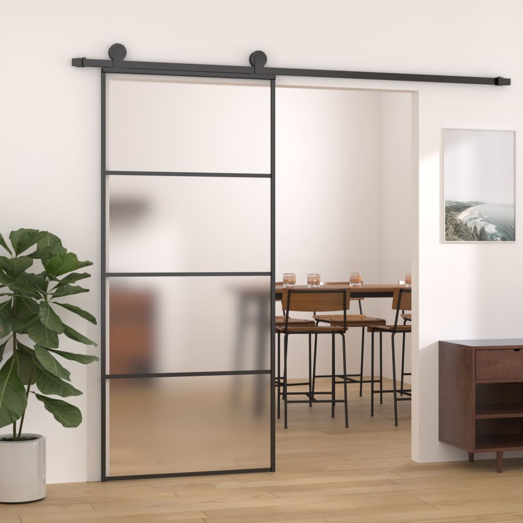 Porta Scorrevole Vetro Smerigliato ESG Alluminio 90x205 cm Nera