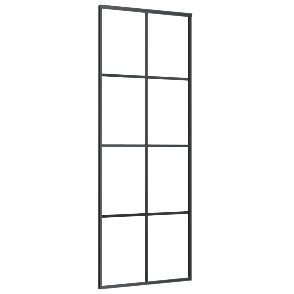 Porta Scorrevole Nera 76x205 cm in Vetro ESG e Alluminio