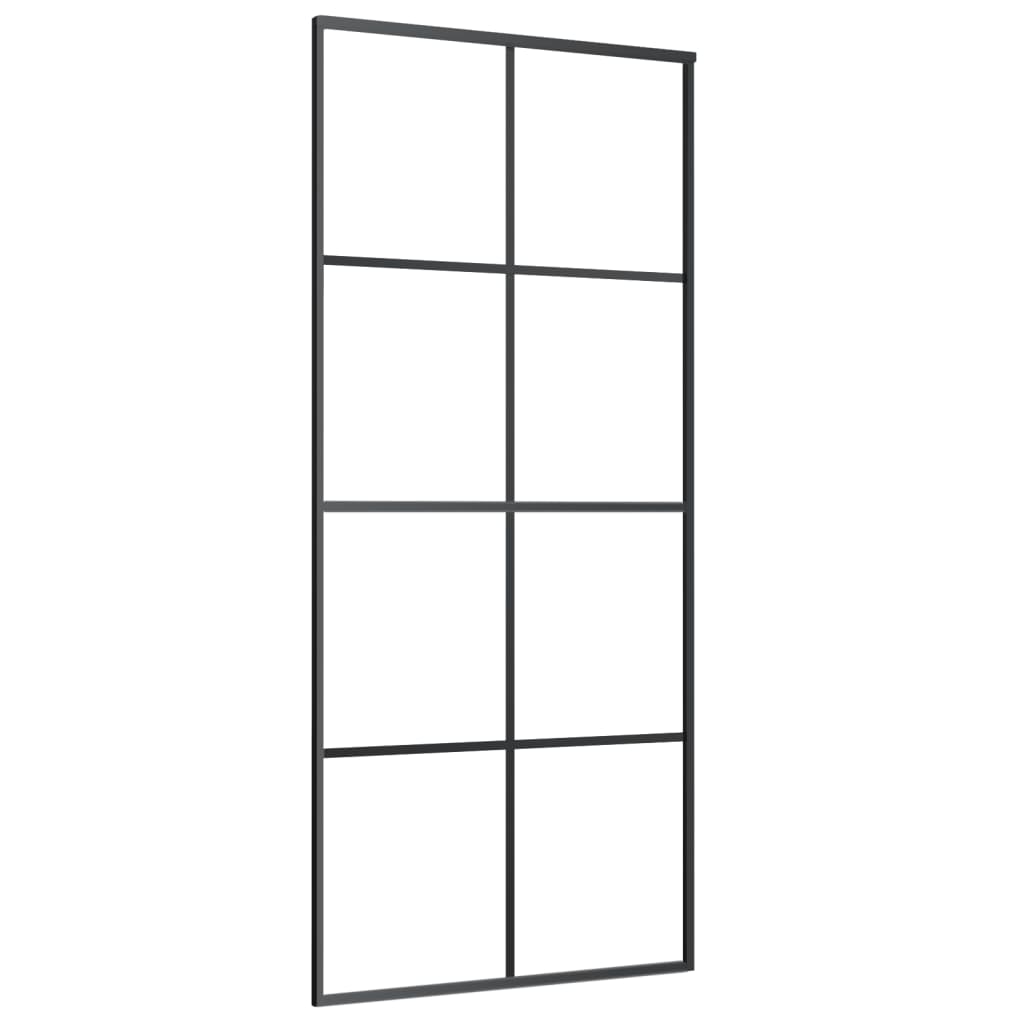 Porta Scorrevole Nera 90x205 cm in Vetro ESG e Alluminio