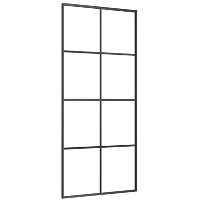 Porta Scorrevole Nera 90x205 cm in Vetro ESG e Alluminio
