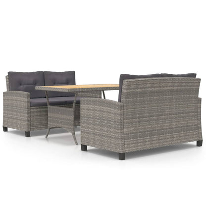 Set da Pranzo da Giardino 3 pz con Cuscini Grigio in Polyrattan