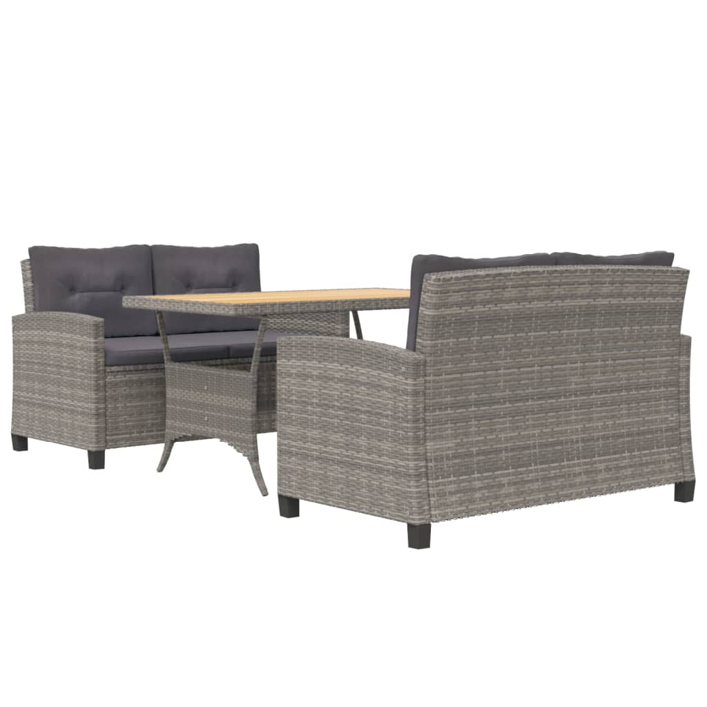 Set da Pranzo da Giardino 3 pz con Cuscini Grigio in Polyrattan