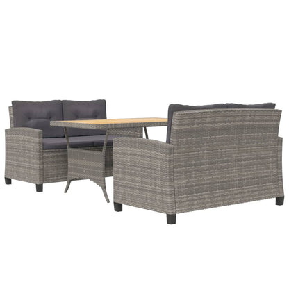 Set da Pranzo da Giardino 3 pz con Cuscini Grigio in Polyrattan