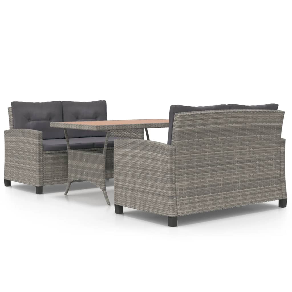 Set Pranzo da Giardino 3 pz Polyrattan e Legno Massello Acacia
