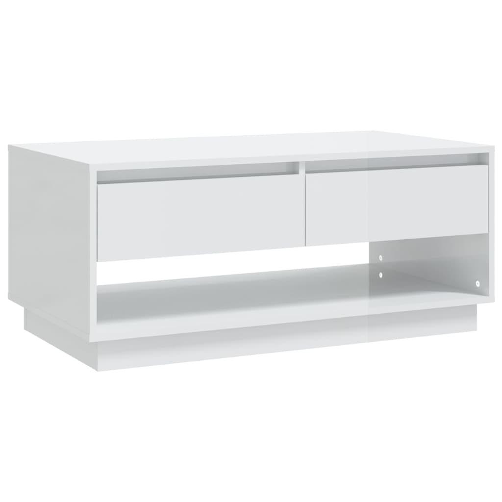 Tavolino da Salotto Bianco Lucido 102,5x55x44 cm in Truciolato