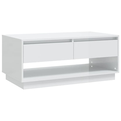 Tavolino da Salotto Bianco Lucido 102,5x55x44 cm in Truciolato