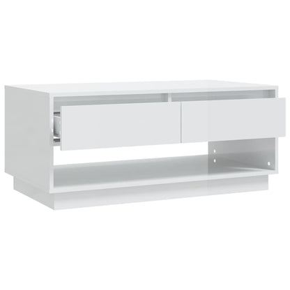 Tavolino da Salotto Bianco Lucido 102,5x55x44 cm in Truciolato