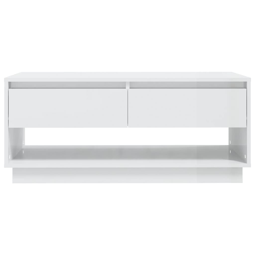 Tavolino da Salotto Bianco Lucido 102,5x55x44 cm in Truciolato
