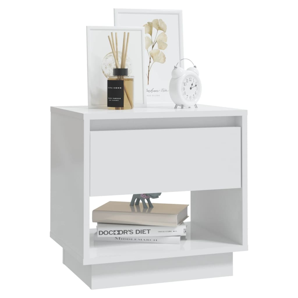 Comodino Bianco Lucido 45x34x44 cm in Truciolato