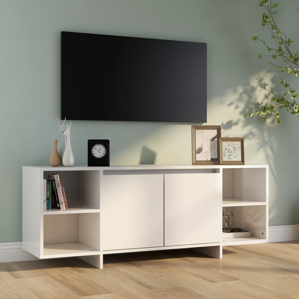 Mobile TV Bianco Lucido 130x35x50 cm in Truciolato