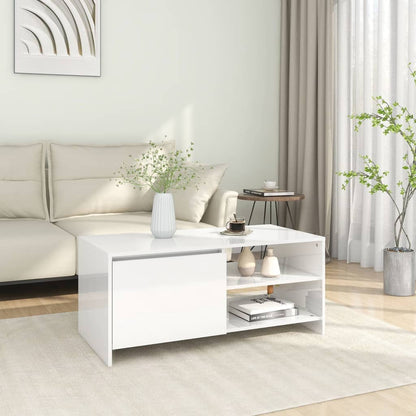 Tavolino Salotto Bianco Lucido 102x50x45cm in Legno Multistrato
