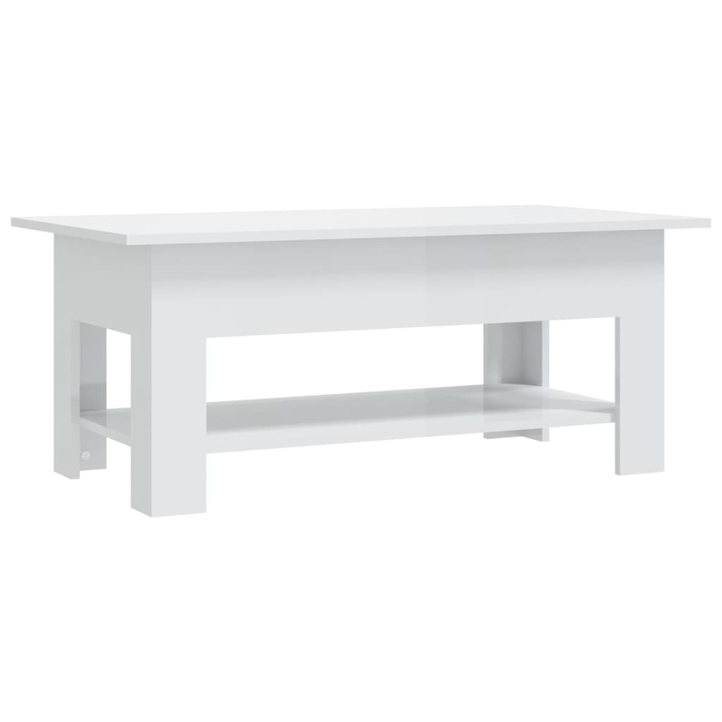 Tavolino da Caffè Bianco Lucido 102x55x42 cm in Truciolato
