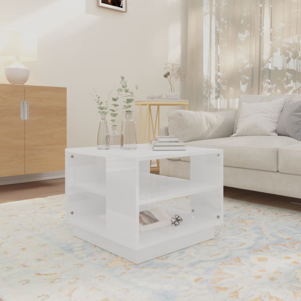 Tavolino da Salotto Bianco Lucido 55x55x43 cm in Truciolato