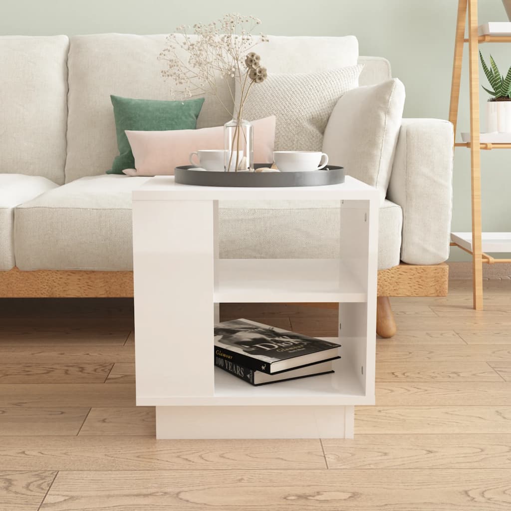 Tavolino Salotto Bianco Lucido 40x40x43 cm in Legno Multistrato