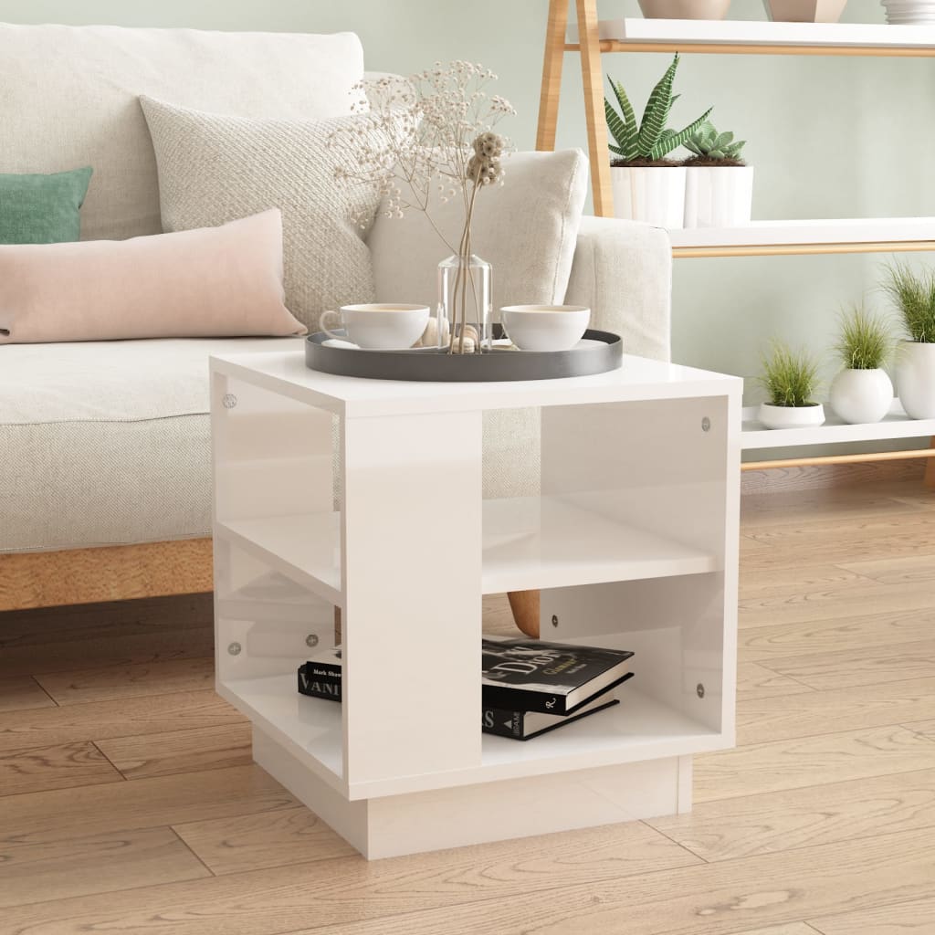 Tavolino Salotto Bianco Lucido 40x40x43 cm in Legno Multistrato