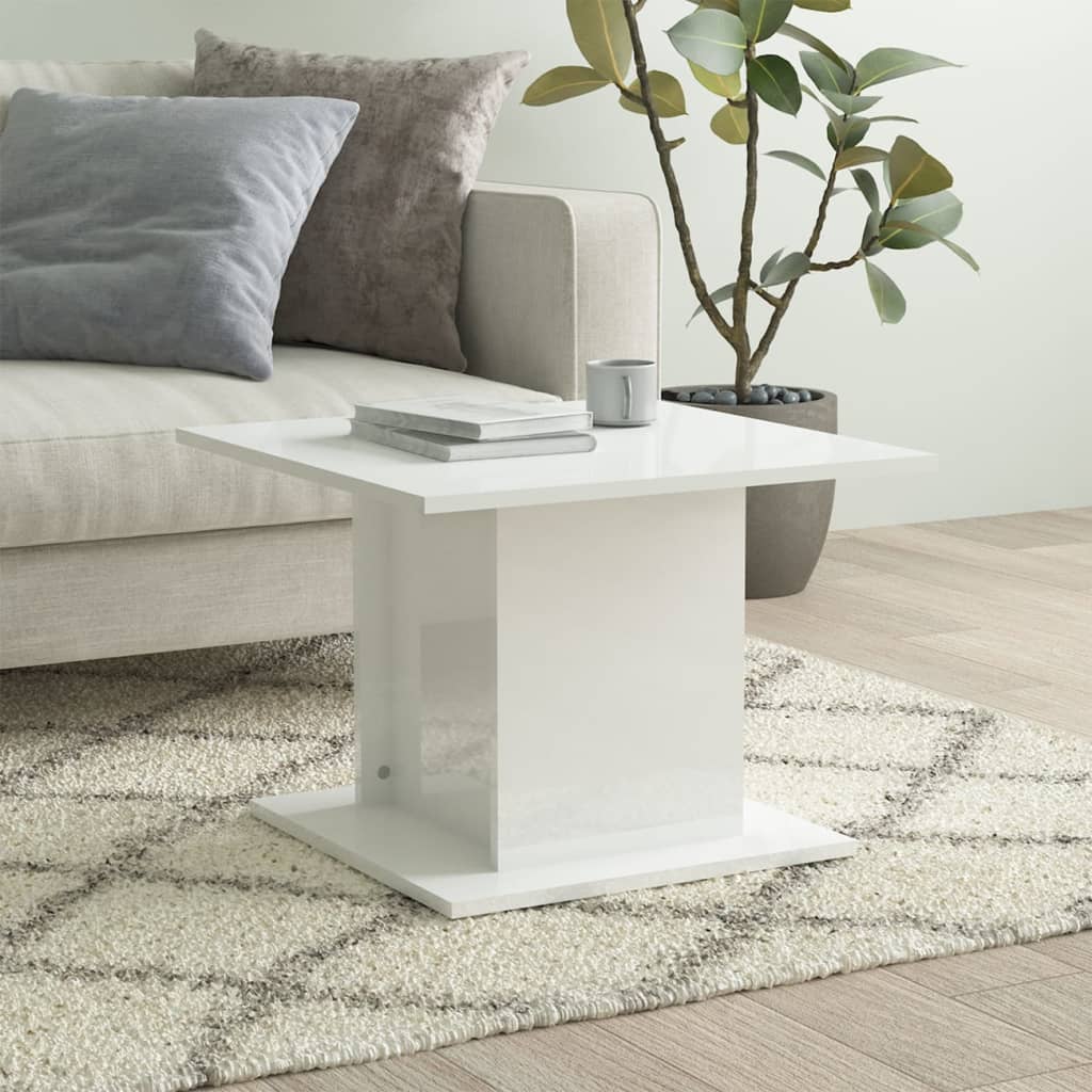 Tavolino da Salotto Bianco Lucido 55,5x55,5x40 cm in Truciolato