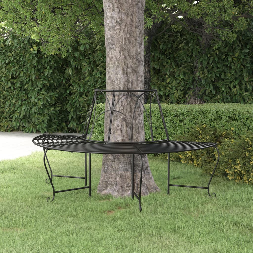 Panchina per Albero Semi Circolare Ã˜159 cm Nera in Acciaio