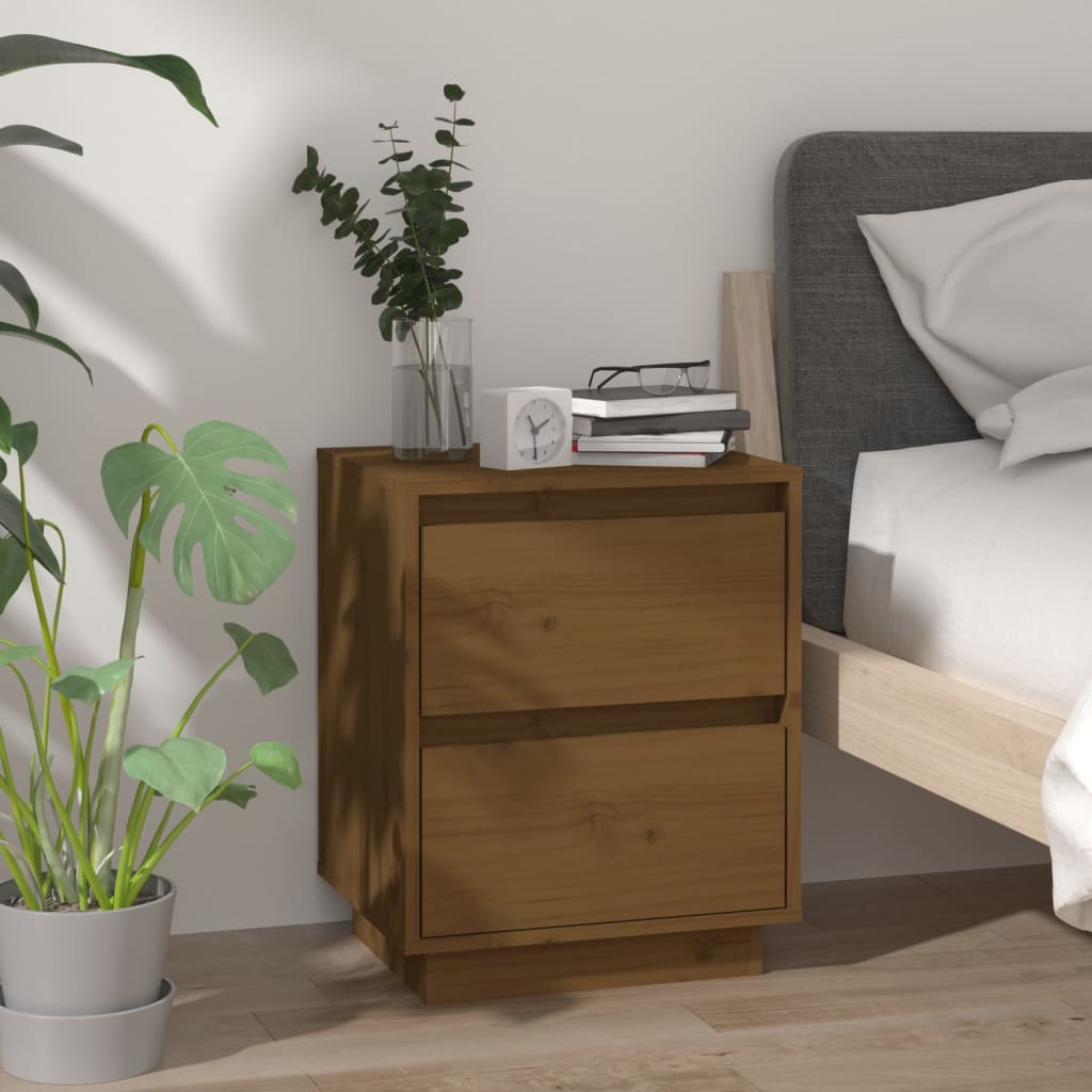 Comodino Marrone Ambrato 40x35x50 cm in Legno Massello di Pino