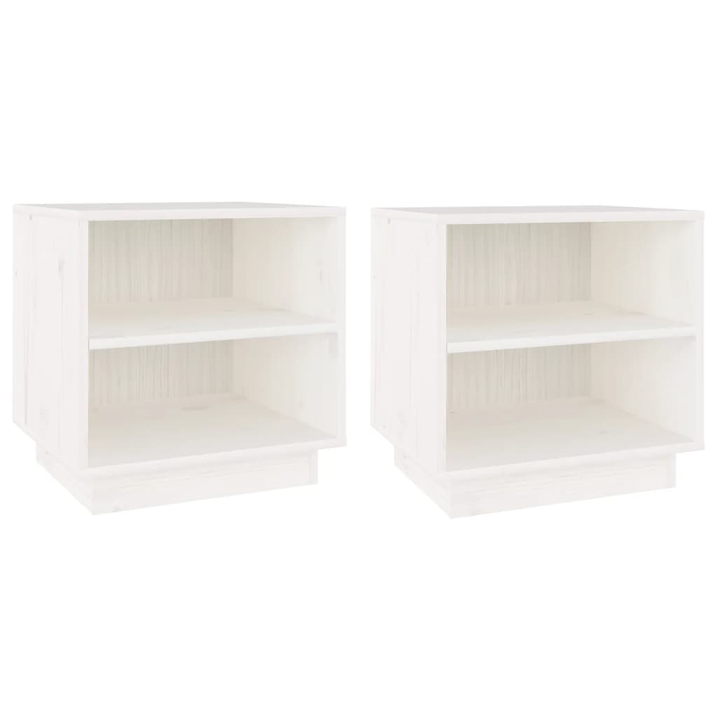 Comodini Bianchi 2 pz 40x34x40 cm in Legno Massello di Pino