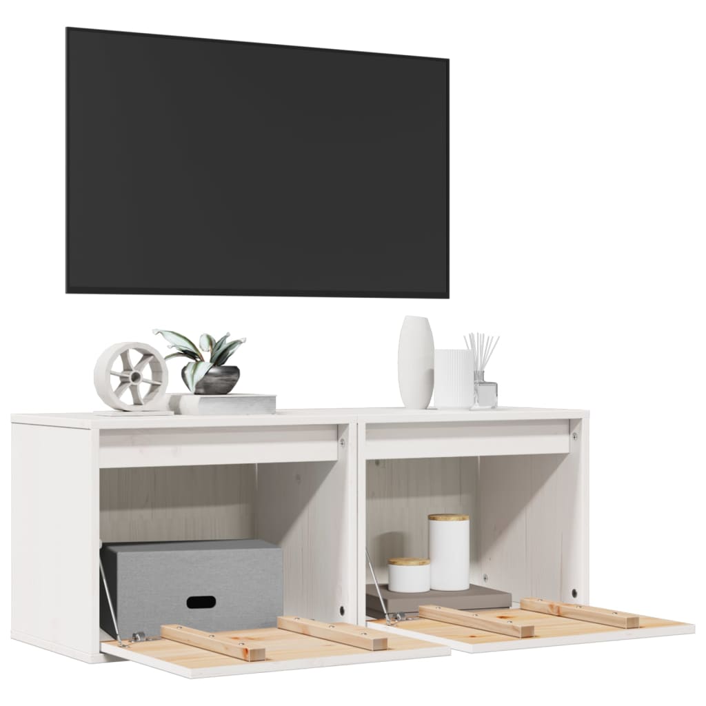 Pensili Bianchi 2 pz 45x30x35 cm in Legno Massello di Pino