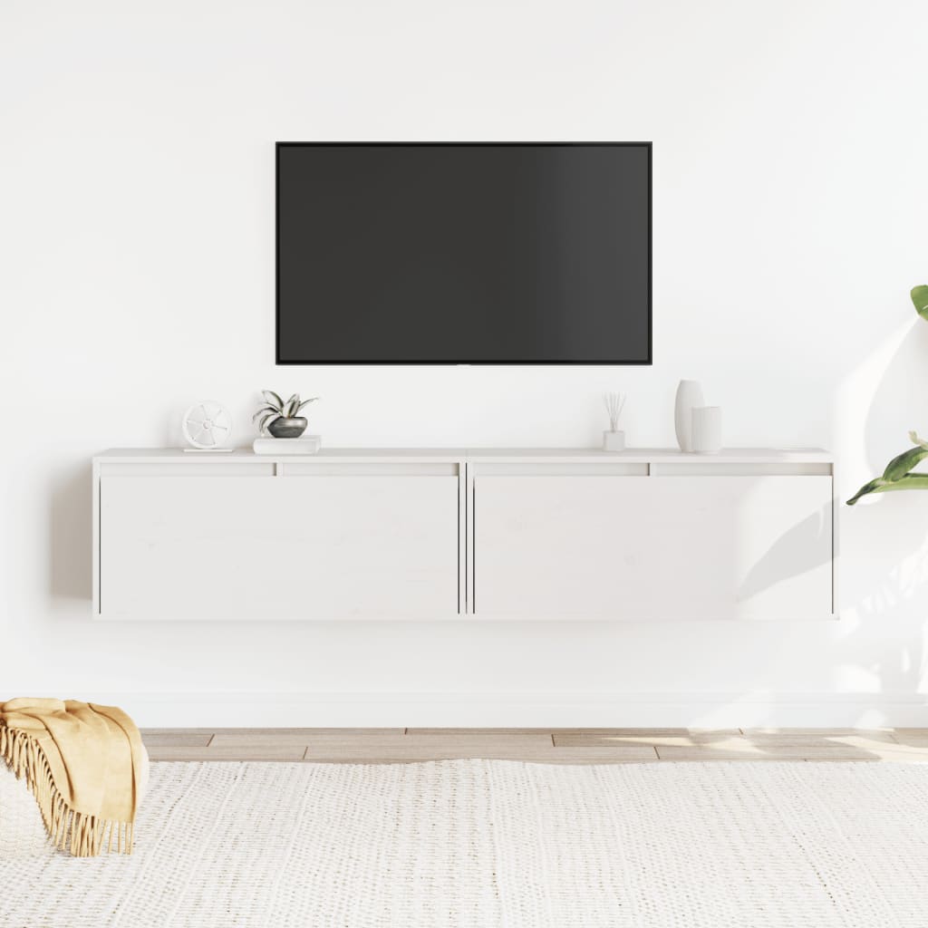 Pensili 2 pz Bianchi 80x30x35 cm in Legno Massello di Pino