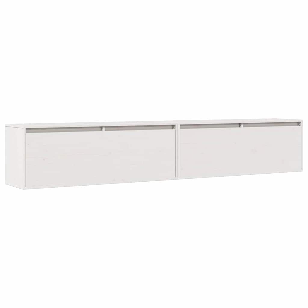 Pensili 2 pz Bianchi 100x30x35 cm in Legno Massello di Pino