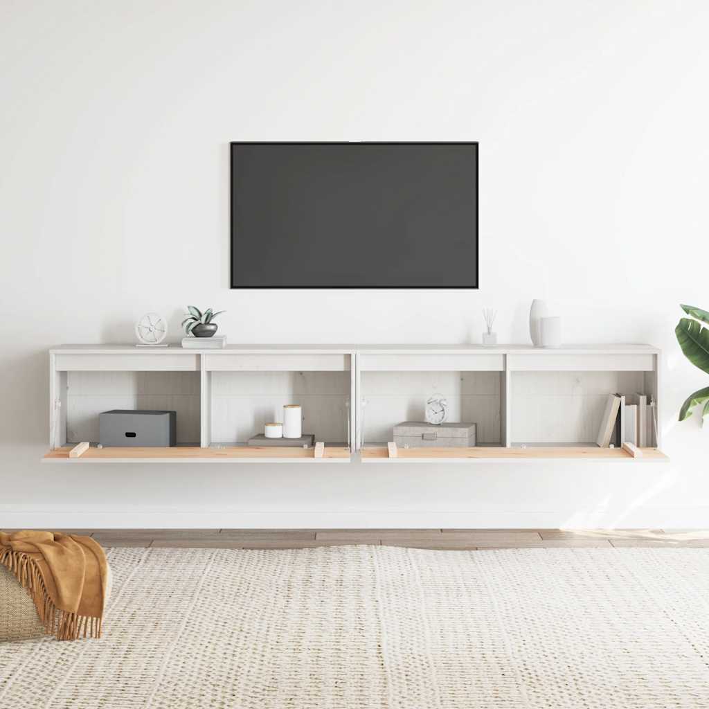 Pensili 2 pz Bianchi 100x30x35 cm in Legno Massello di Pino