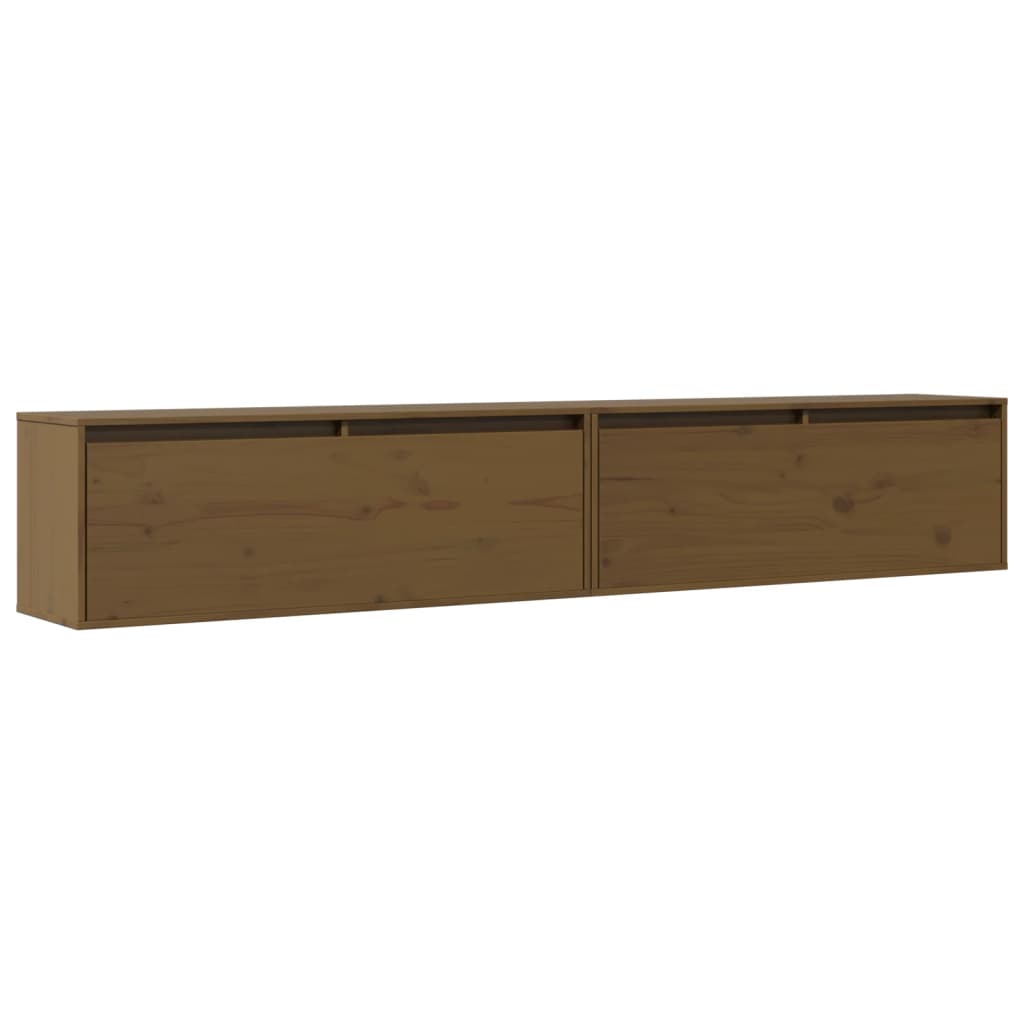 Pensili 2 pz Marrone ambra 100x30x35 cm Legno Massello di Pino