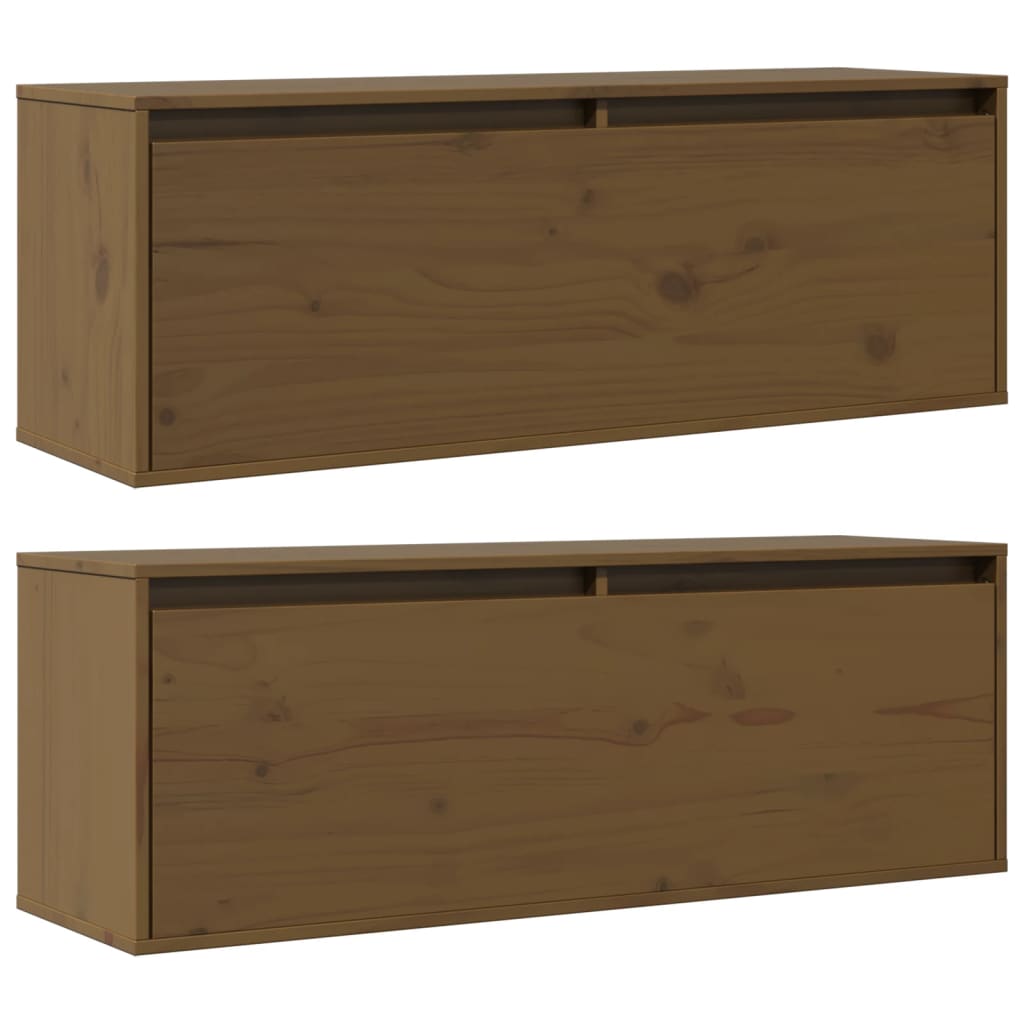 Pensili 2 pz Marrone ambra 100x30x35 cm Legno Massello di Pino