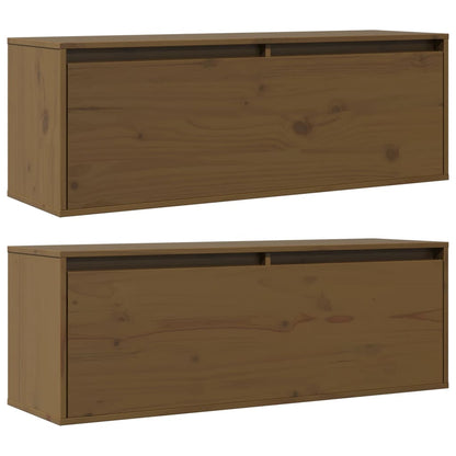 Pensili 2 pz Marrone ambra 100x30x35 cm Legno Massello di Pino