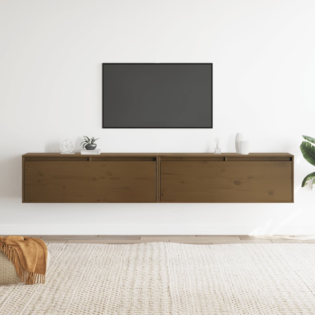 Pensili 2 pz Marrone ambra 100x30x35 cm Legno Massello di Pino
