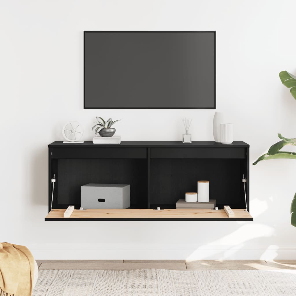 Pensile Nero 100x30x35 cm in Legno Massello di Pino