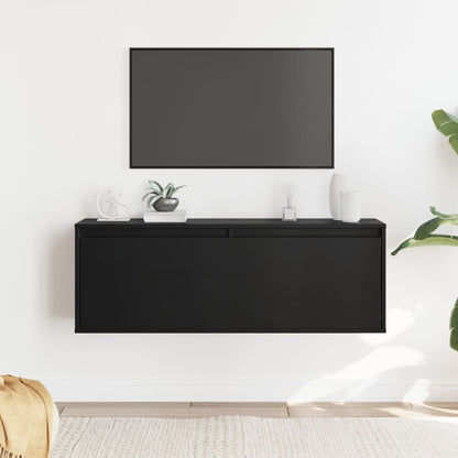 Pensile Nero 100x30x35 cm in Legno Massello di Pino