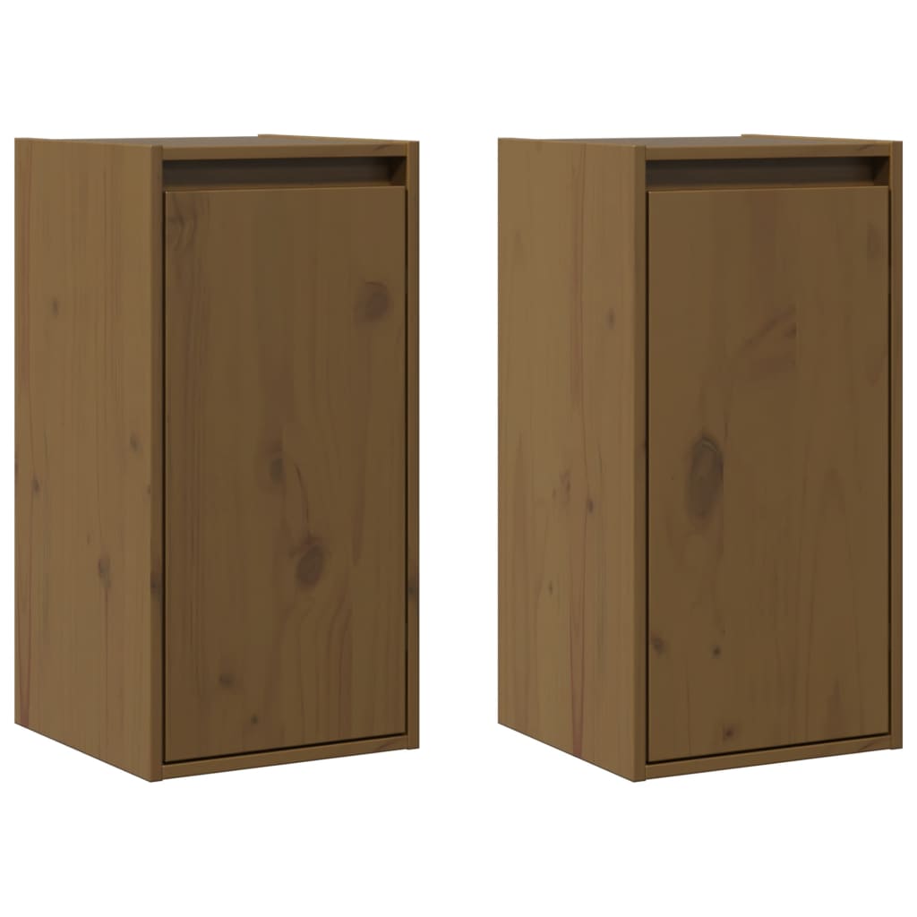 Pensili 2 pz Marrone ambra 80x30x35cm in Legno Massello di Pino