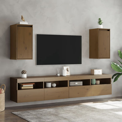 Pensili 2 pz Marrone ambra 80x30x35cm in Legno Massello di Pino