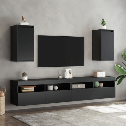 Pensili 2 pz Neri 30x30x60 cm in Legno Massello di Pino