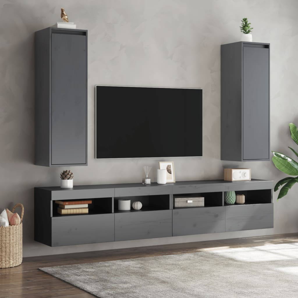 Pensili Grigi 2 pz 30x30x100 cm in Legno Massello di Pino