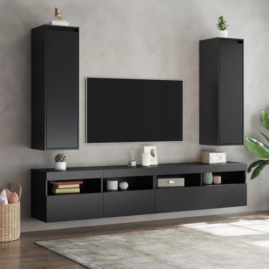 Pensili Neri 2 pz 30x30x100 cm in Legno Massello di Pino