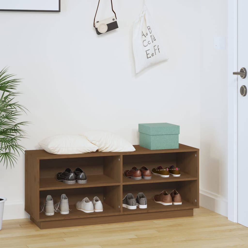 Scarpiera Marrone Ambra 110x34x45 cm in Legno Massello di Pino