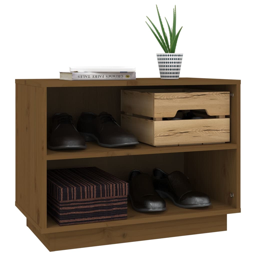 Scarpiera Marrone Ambra 60x34x45 cm in Legno Massello di Pino