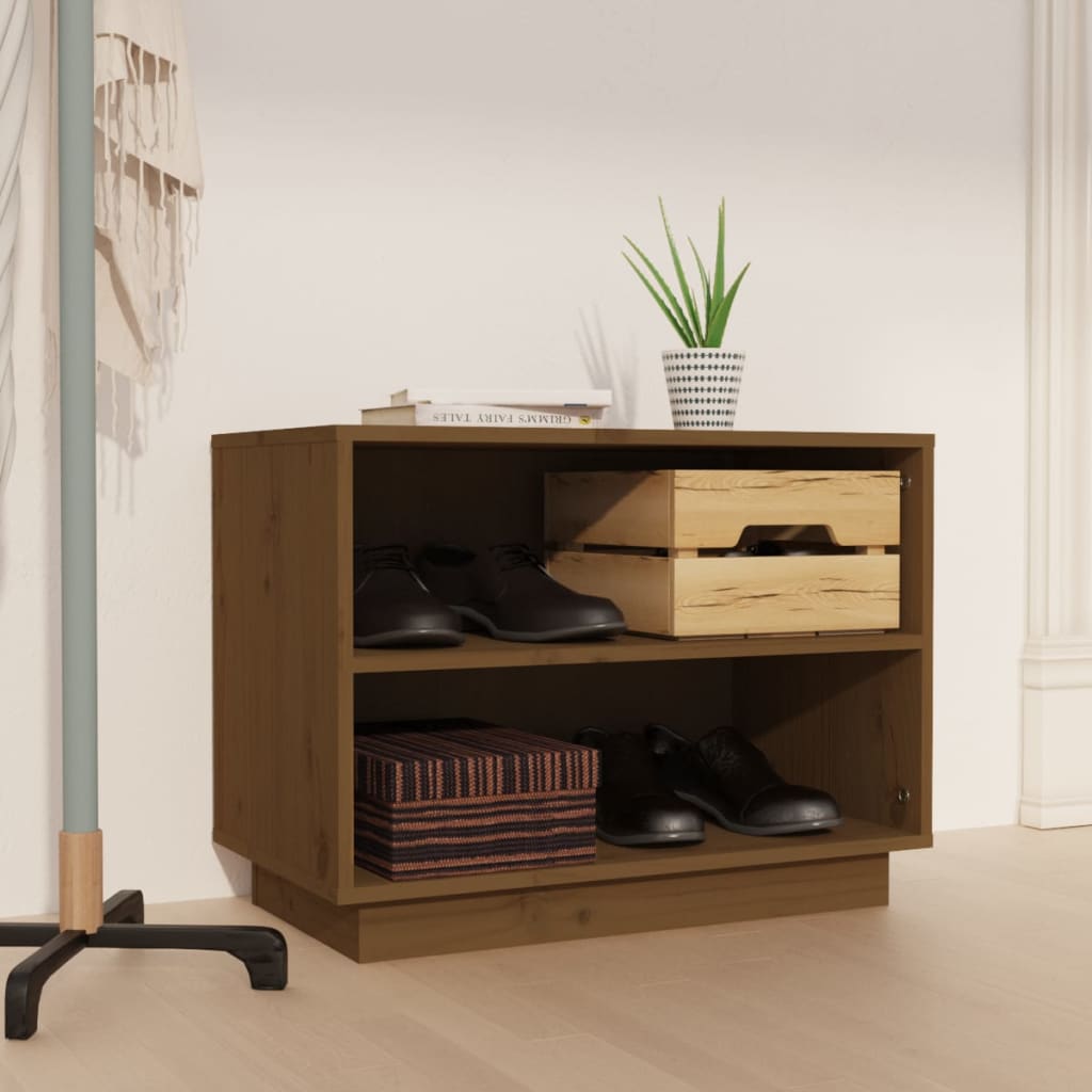 Scarpiera Marrone Ambra 60x34x45 cm in Legno Massello di Pino