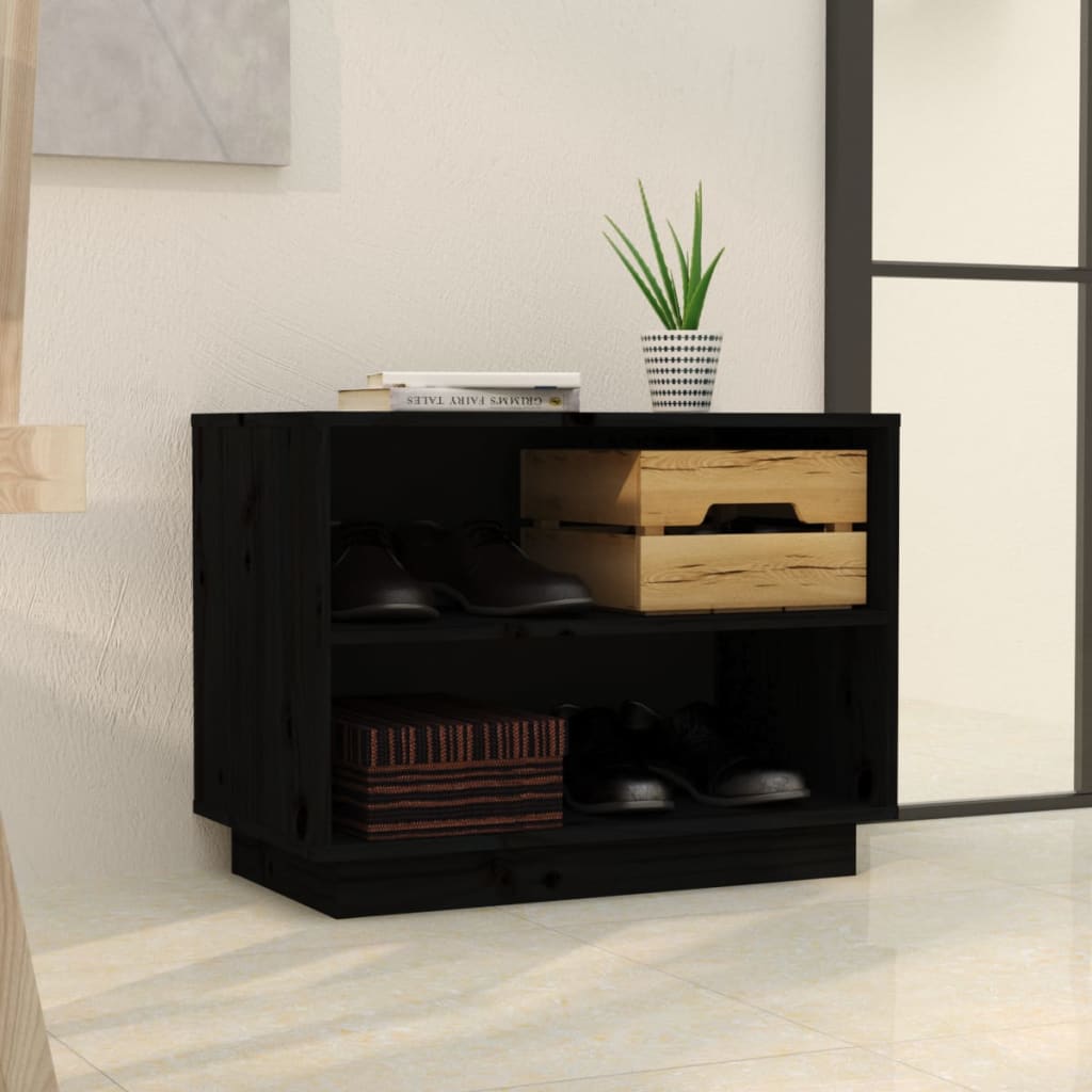 Scarpiera Nera 60x34x45 cm in Legno Massello di Pino