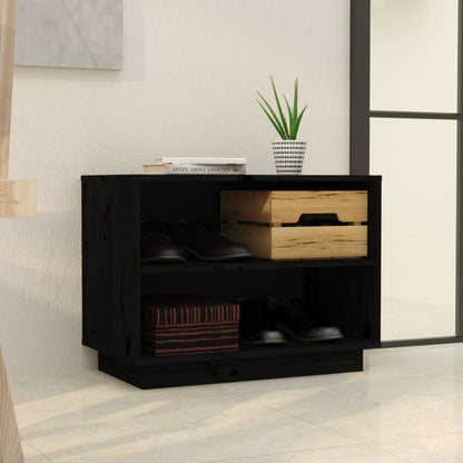 Scarpiera Nera 60x34x45 cm in Legno Massello di Pino