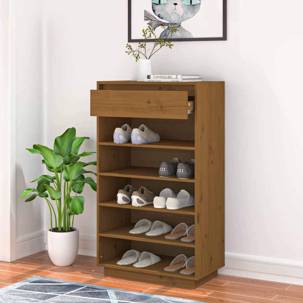 Scarpiera Marrone Ambra 60x34x105 cm in Legno Massello di Pino